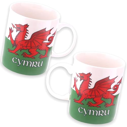 Wales Cymru Tasse mit Drachenflagge, Tasse für heiße Getränke, Kaffee, Tee, heiße Schokolade, 2 Tassen von Caribou Living