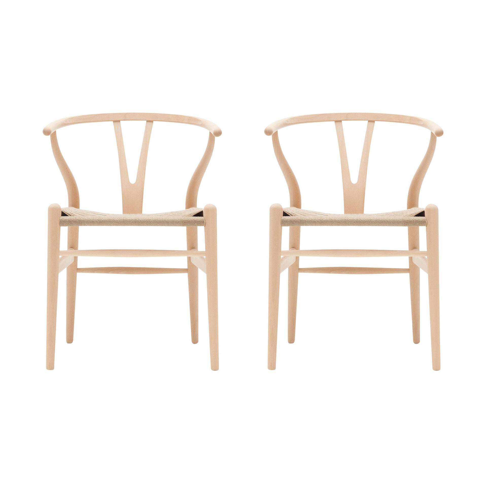 Carl Hansen - CH24 Wishbone Chair Gestell Buche 2er Set - natur/Buche geseift/BxTxH 55x51x76cm/Geflecht Papiergarn natur von Carl Hansen