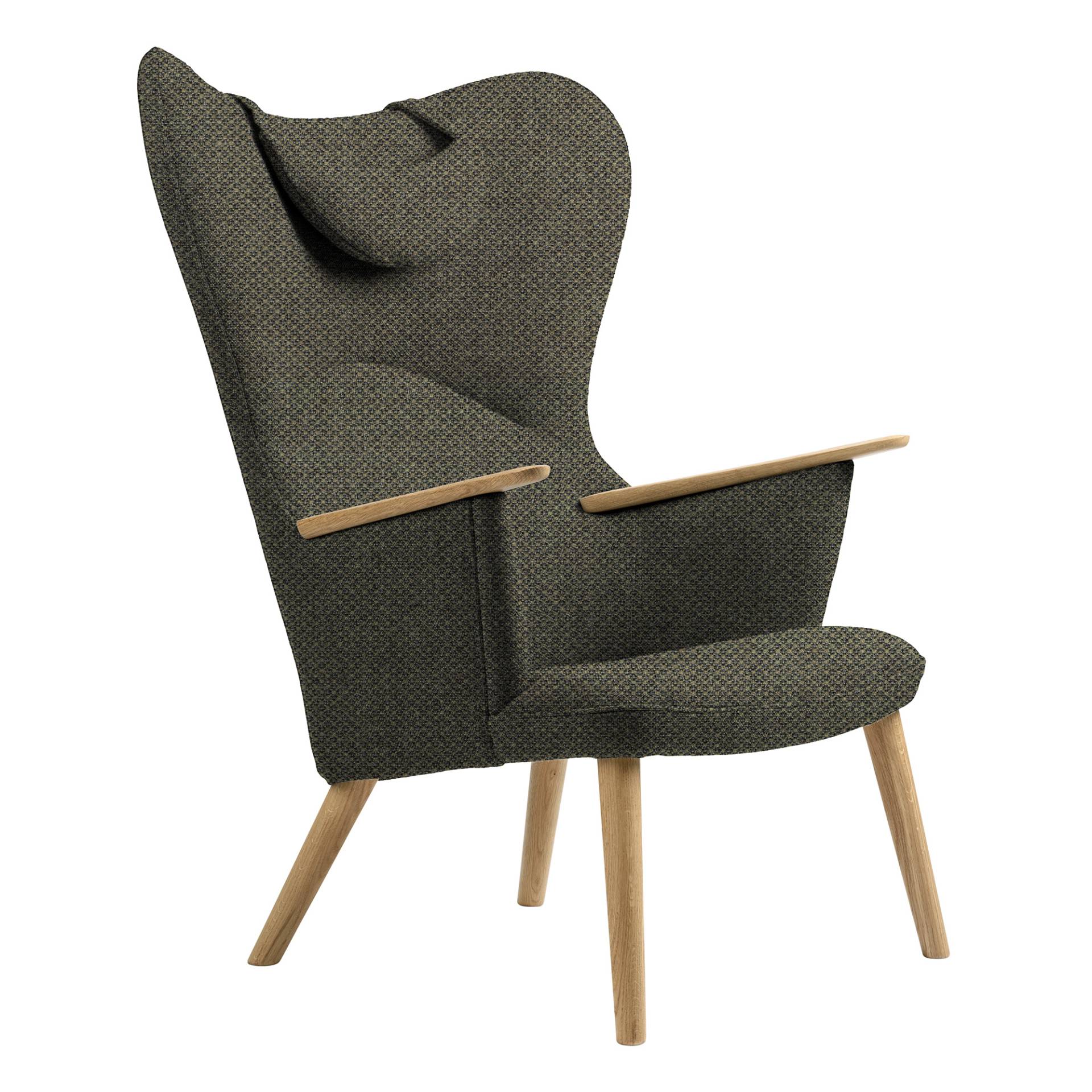 Carl Hansen - CH78 Sessel mit Nackenkissen - dunkelgrün/Stoff Kvadrat Fiord 2 0961/BxTxH 84x80x106cm/Armlehnen und Gestell Eiche geseift von Carl Hansen