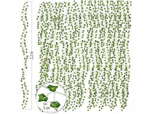 Carlo Milano Kunstpflanzen: 24er-Set Deko-Efeu-Girlanden mit je 2,2 m Länge und je 81 Blättern (Efeugirlande, Kunst Efeu, Balkon Sichtschutz) von Carlo Milano