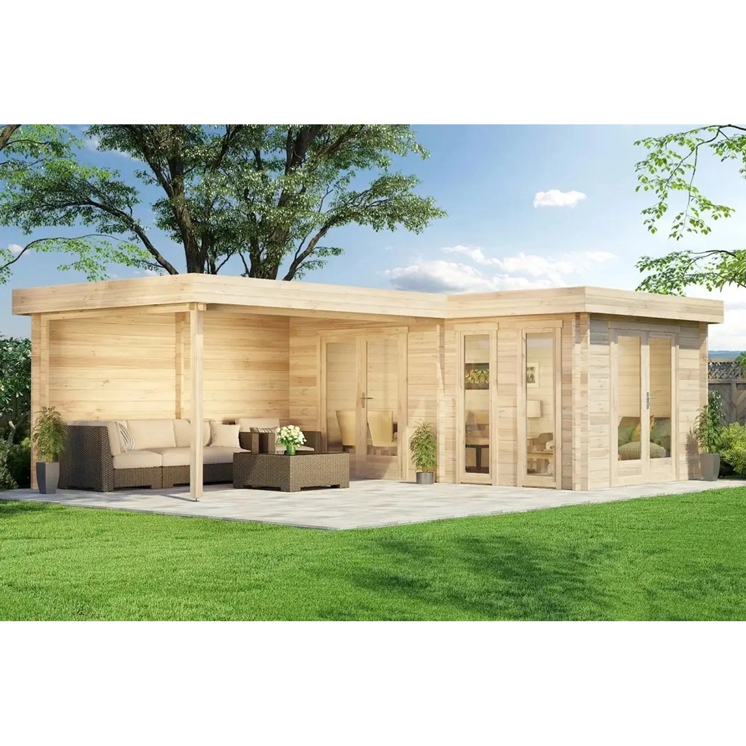 Carlsson Holz-Gartenhaus Quinta Flachdach Druckimprägniert 680 cm x 467 cm von Carlsson