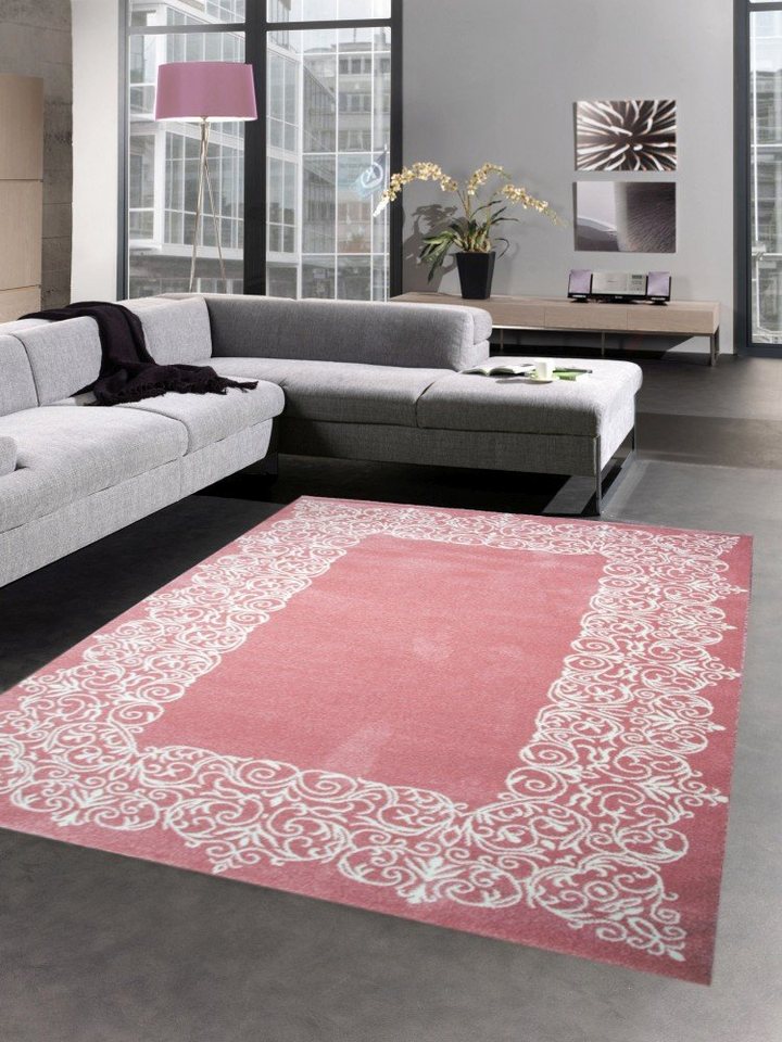 Teppich Designer Teppich Wohnzimmerteppich Kurzflor Teppich Ornamente pastell rosa creme, Carpetia, rechteckig, Höhe: 13 mm von Carpetia