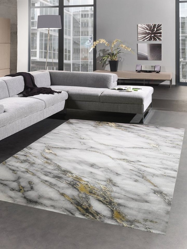 Teppich Teppich modern Wohnzimmerteppich Marmor Optik in creme grau gold, Carpetia, rechteckig, Höhe: 12 mm von Carpetia