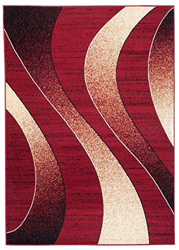 Carpeto Modern Teppich Rot 180 x 250 cm Wellen Muster Kurzflor Monaco Kollektion von Carpeto Rugs