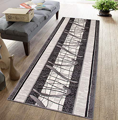 Carpeto Rugs Läufer Flur Teppich Modern - Küche Vorzimmer Eingangsbereich - Teppichläufer Meterware 90 cm Breit - Grau 90 x 650 cm von Carpeto Rugs