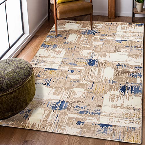 Carpeto Rugs Modern Teppich abstrakt Muster - Kurzflor, Weich und Glanz - Teppich für Wohnzimmer, Schlafzimmer, Esszimmer - ÖKO-TEX Wohnzimmerteppich - Beige 3-120 x 170 cm von Carpeto Rugs