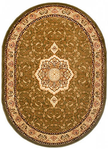 Carpeto Teppich Oval Orientteppich Grün 250 x 350 cm Medaillon Konturenschnitt Muster Iskander Kollektion von Carpeto Rugs