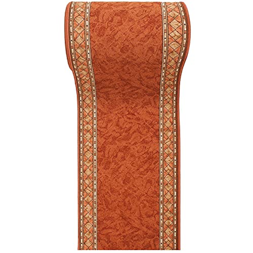Läufer Teppich Flur - Modern Muster - Rückseite aus Gummi Anti-Rutsch - Kurzfloor Teppichläufer nach Maß - Gel-MAX Kollektion Braun Orange 67 x 400 cm von Carpeto Rugs