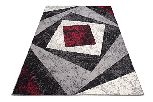 Designer Teppich mit Karo Kariert Meliert in Grau Rot Weiß - ÖKO TEX (250 x 300 cm) von Carpeto