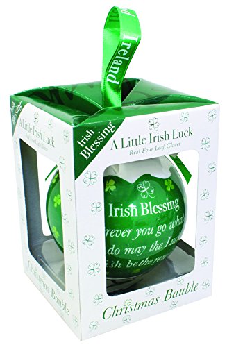 4 Leaf Clover, grüne Weihnachtskugel mit irischem Segen von Carrolls Irish Gifts