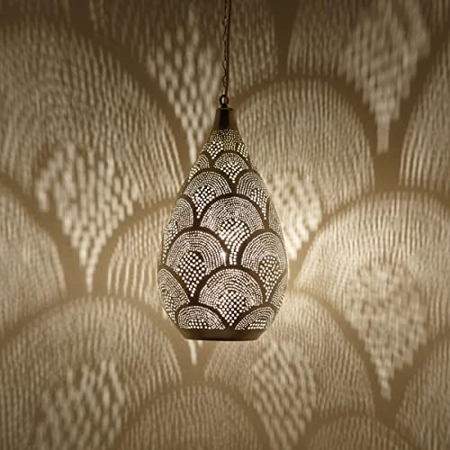 Casa Moro Marokkanische Lampe Naouma Samak D20 Silber | echt versilberte Messinglampe (ohne Leuchtmittel) orientalische Pendelleuchte wie aus 1001 Nacht | EL2195 von Casa Moro
