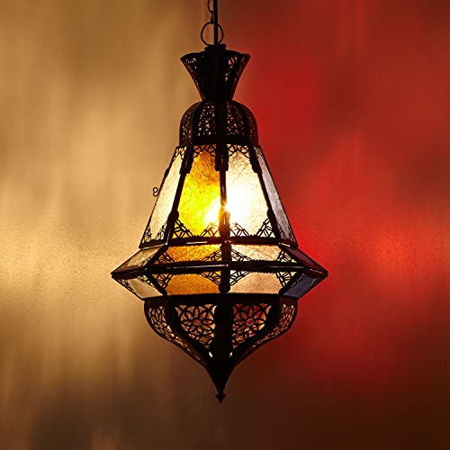 Casa Moro Orientalische Hängelampe HOUTA Multi H 52cm aus Eisen & Relief-Glas handgefertigte Deckenlampe | Marokkanische Lampe wie aus 1001 Nacht | L1281 von Casa Moro