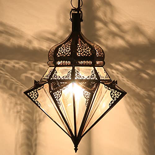 Casa Moro Orientalische Lampe JAWHARA Transparent aus Klar-Glas & Eisen handgefertigt | Kunsthandwerk aus Marrakesch | marokkanische Ramadan Pendelleuchte wie aus 1001 Nacht | L1277 von Casa Moro