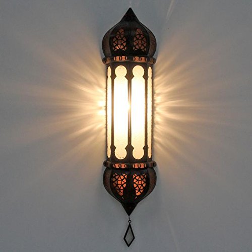 Casa Moro Orientalische Wandlampe Ruya weiß 57x12 cm (Höhe x Breite) aus Eisen Relief-Glas | Kunsthandwerk aus Marrakesch | Marokkanische Wandleuchte Boho Chic Wandbeleuchtung | L5054 von Casa Moro