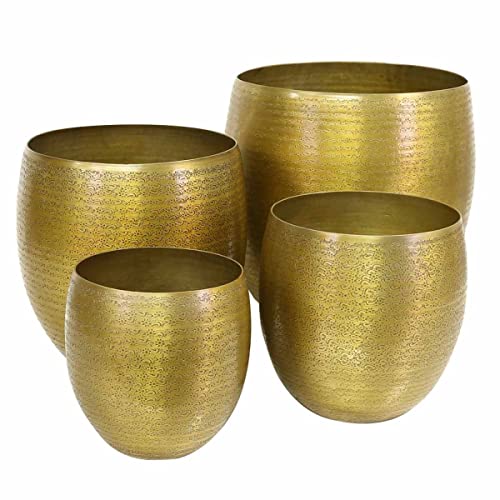 Casa Moro Orientalischer Blumentopf Leon 4er Set in Antik-Gold Look rund aus Aluminium mit Hammerschlag Optik | Luxus Metall Übertopf Boho Pflanzkübel Designer Blumen-Kübel | ABK500 von Casa Moro