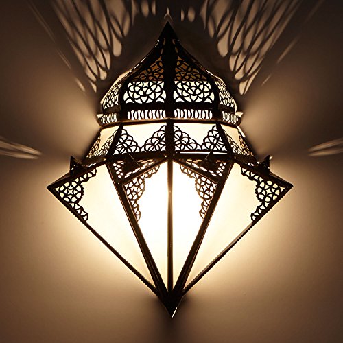 Casa Moro Orientalische Wandlampe RUHI 42x32 cm (H/B) aus Milchglas & Eisen handgefertigt in Antik-Look marokkanische Wandleuchte wie aus 1001 Nacht | L1428 von Casa Moro