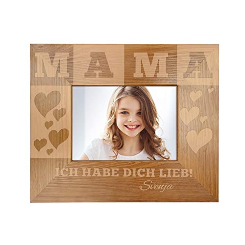 Casa Vivente Bilderrahmen mit Gravur für Mama, Motiv Herzen, Personalisiert mit Namen, Rahmen aus Holz, Muttertagsgeschenk von Casa Vivente