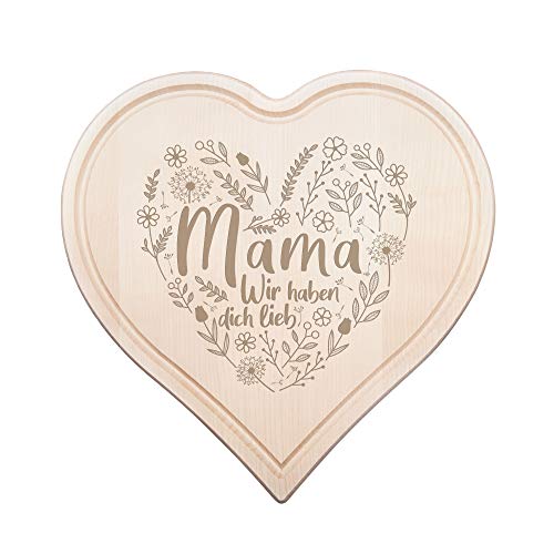 Casa Vivente Brotzeitbrett aus hellem Holz in Herzform mit Gravur für Mama, Blumenherz auf Schneidebrett zum Muttertag, 30 x 30 cm… von Casa Vivente
