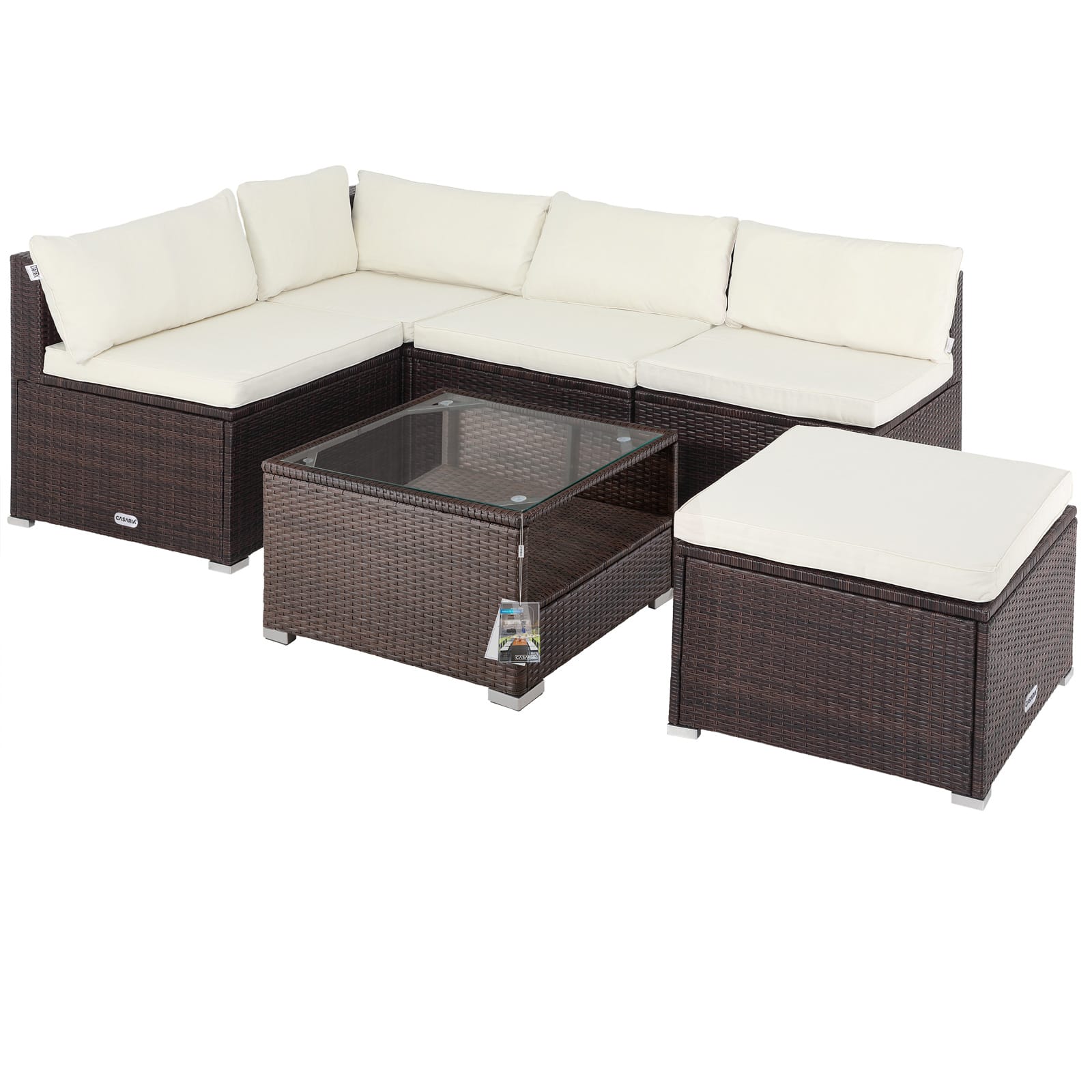 Polyrattan Ecklounge Braun/Creme dicke Rückenpolster von Casaria®