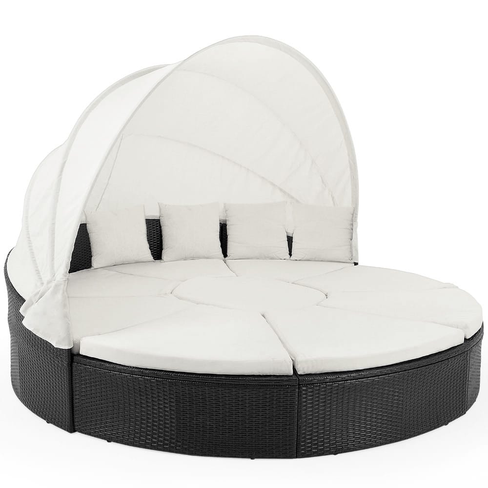 Polyrattan Sonneninsel Schwarz/Creme Ø230cm von Casaria®