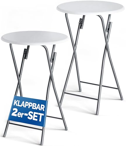 Casaria® Stehtisch 2er Set Klappbar Höhe 110cm Ø 60cm Beistelltisch Klapptisch Bartisch Cocktail Holz Esstisch Rund Hochtisch Garten Gartentisch weiß von Casaria