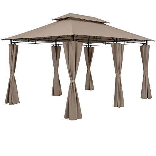 CASARIA® Pavillon Topas 3x4m Metall Wasserabweisend UV-Schutz 50+ mit Seitenteile Stabil Gartenpavillon Luxus Modern Taupe von Casaria