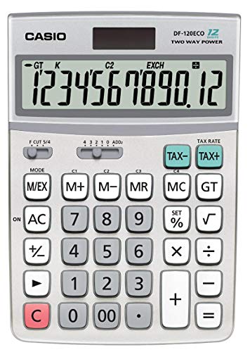 CASIO Tischrechner DF-120ECO, 12-stellig, umweltfreundlich, Steuerberechnung, Solar-/Batteriebetrieb von CASIO