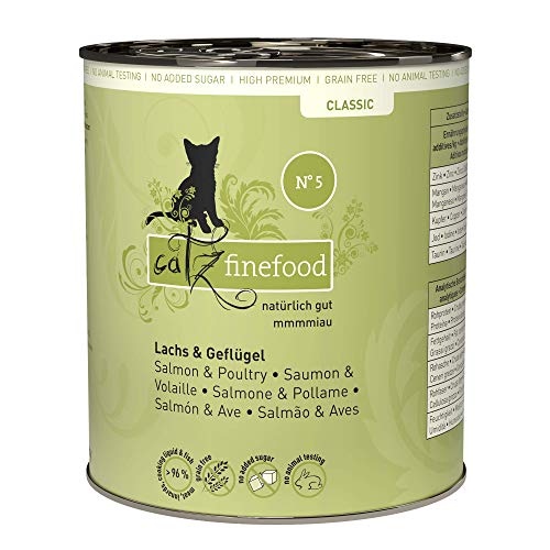 catz finefood N° 5 Salmon & Poultry Delicatessen Wet Cat Food, Refined with Spinach & Tomato, 6 x 800 g Tins von catz finefood