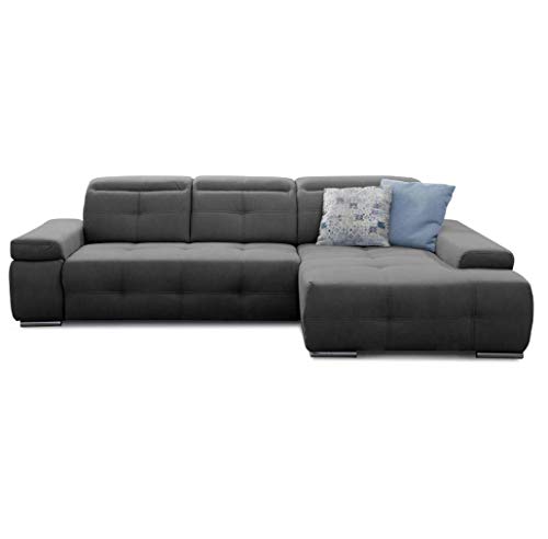 Cavadore Schlafsofa Mistrel mit XL-Longchair, Ecksofa mit leichter Fleckentfernung dank Soft Clean, geeignet für Haushalte mit Kindern, Haustieren, 273 x 77 x 173, dunkelgrau von CAVADORE