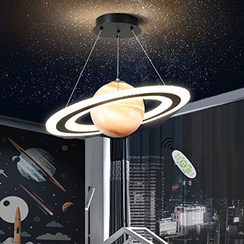 Cblbser Hängelampe Kinderzimmer LED Dimmbar Planet Kinderzimmerlampe Rund Design Hängeleuchte Mädchen Jungen Mädchen Baby Schlafzimmer Dekorative Lampe Kinder Pendellampe Orange Saturn Circle von Cblbser