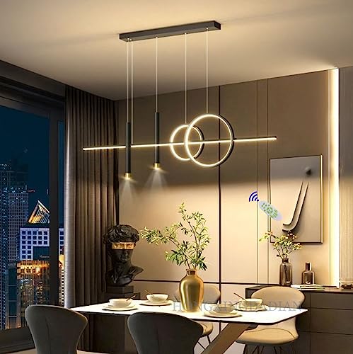 Cblbser LED Pendelleuchte Dimmbar Esstischlampe mit Fernbedienung Pendellampe Höhenverstellbar Modern Designer Esszimmer Küchen Wohnzimmer Büro Lampe Hängend Deckenleuchte Schwarz 30W L100CM von Cblbser