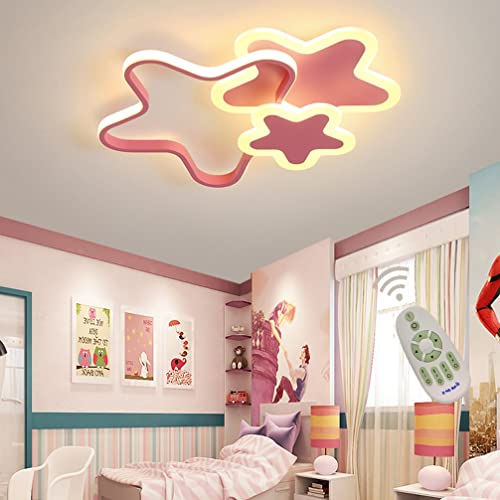 Kinderzimmerlampe LED Dimmbar Deckenleuchte Kinder Mädchen Junge Schlafzimmer Deko Decke Lampe, Modern 3 Stern Design Acryl-schirm Deckenlampe für Esszimmer Bad Flur, mit Fernbedienung Ø52cm (Rosa) von Cblbser