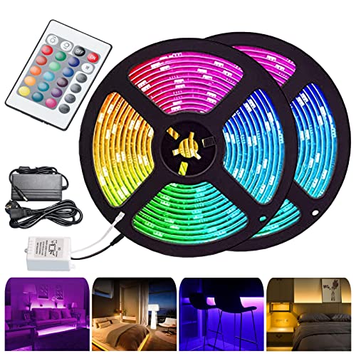 Cecaylie 15m RGB LED Streifen, 5050 Leds LED Strip Selbstklebend, Dimmbar Led Lichter 12V, mit 24-Tasten Fernbedienung und Netzteil, mit 15 Farben und 4 Modi, für Küche, Schlafzimmer, Party von Cecaylie