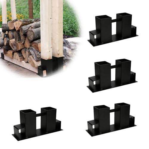 Cecaylie 4 Stück Holzstapelhilfe, Holzstapelhilfe aussen, Stabile Brennholz Holzstapelhalter für Kaminholz Brennholz Für Innen- und Außenbereich, Schwarz von Cecaylie