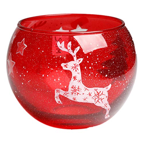 Vase Kugelvase Windlichthalter Glaskugel Leuchtkugel 15 cm handbemalt Motiv Hirsch rot inkl. Geschenkbox von Celebration