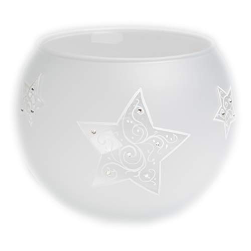 Vase runde Kugelvase Glaskugel Leuchtkugel 15 cm handbemalt Motiv Milchglas Sterne mit Glitzersteinchen inkl. Geschenkbox von Celebration