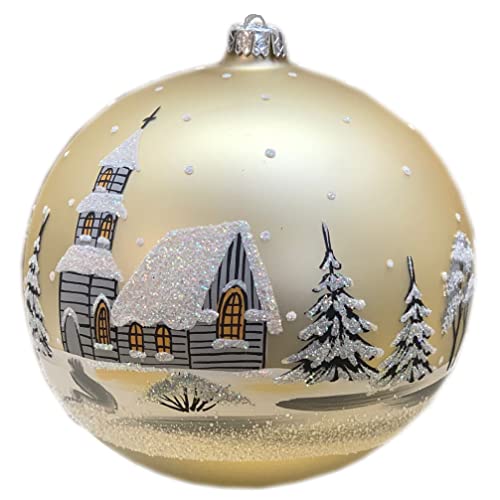 Weihnachtskugel Christbaumkugel 15 cm Celebration Edition 18 Winterlandschaft Gold Creme handbemalt mundgeblasen inkl. Ständer von Celebration