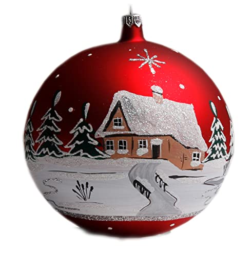 Weihnachtskugel Christbaumkugel 15 cm Celebration Edition 20 Winterlandschaft rot handbemalt mundgeblasen mit Ständer von Celebration