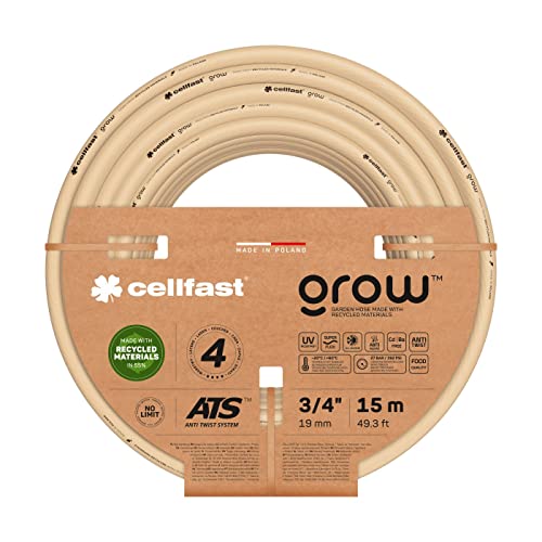 Cellfast Gartenschlauch GROW, Strapazierfähig, Flexibel, 4-lagig, Durable ATS Trikot, UV und Algenfest, Schwermetallfrei, 27 Bar, -20/+60° Verschluss: 3/4", 15m von Cellfast