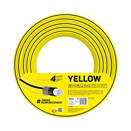 Cellfast YELLOW Gartenschlauch, Leicht, Strapazierfähig, 4-lagig, Haltbare Kreuzgeflecht, UV und Algenfest, Verwindungsfestigkeit, REACH-Technologie, 20 bar, -10/+50° Verschluss: 1", 20m von Cellfast