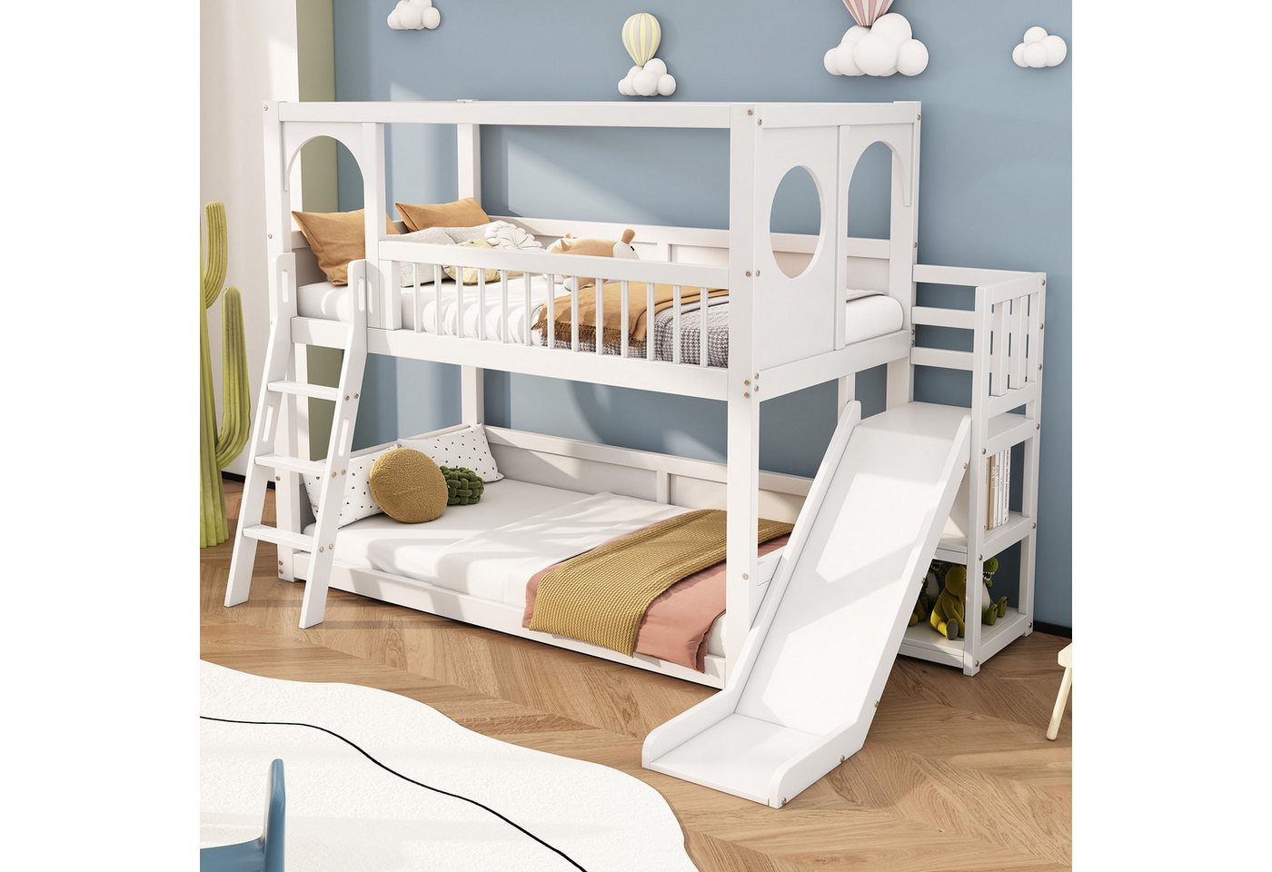 Celya Etagenbett Doppelbett,multifunktionales Kinderbett 90x200, mit Regalen und Rutsche von Celya