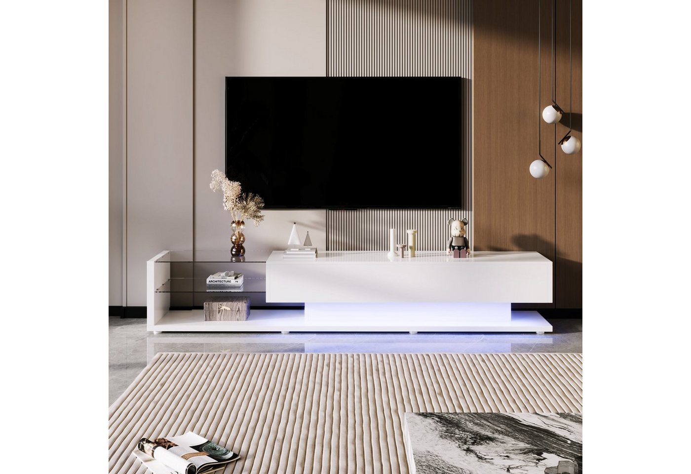 Celya TV-Schrank Glastrennwände und variable LED-Beleuchtung, Fernsehtisch TV Board Lowboards, Hochglanz-Wohnzimmermöbel von Celya