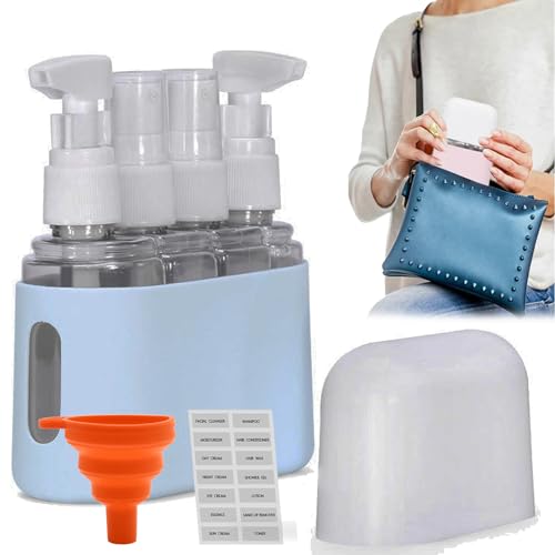 4 In 1 Portable Shampoo Dispenser Travel Bottle Set, Portable Liquid Dispenser Bottles, Travel Pump Bottles for Toiletries, TSA Airline Carry-On Approved Kits (Blue,4 in 1) von Cemssitu