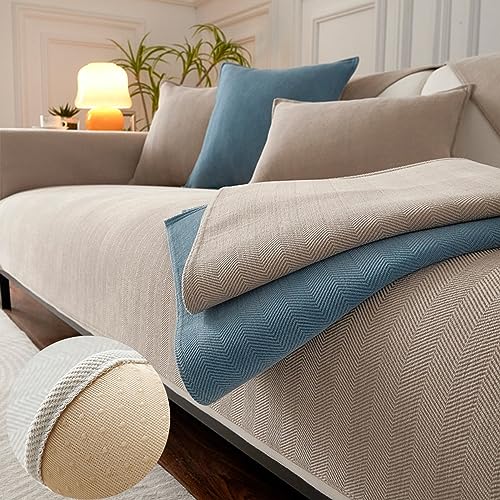 Cemssitu Funny Fuzzy Herringbone Chenille Fabric Furniture Protector Couch Cover, Funny Fuzzy Couch Cover, Herringbone Chenille Fabric Furniture Protector Sofa Cover (Beige,90×120 cm / 35.4×47.2 in) von Cemssitu