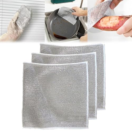 Multipurpose Wire Dishwashing Rags for Wet and Dry, Non-Stick Oil Dish Cleaning Towel, Reusable Dish Cloths for Washing Dishes, Cleaning Sinks/Counters/Stove Tops (3 Pack) von Cemssitu