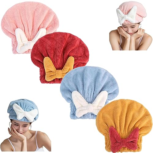 Super Absorbent Hair Towel Wrap for Wet Hair, Quick Dry Microfiber Hair Towel, Microfiber Drying Hair Caps with Bow (4*Mix) von Cemssitu
