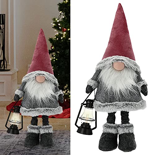 Cepewa Wichtel Wichtelmann Mädchen mit Laterne | H40cm zum Aufstellen Metall Polyester batteriebetrieben | Weihnachtswichtel Zwerg Weihnachtsdeko (1 x Wichtel Laterne 40cm) von Cepewa