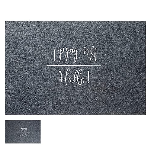 Cepewa Fußmatte Indoor mit Spruch │ Hallo/Bis Bald │ Filz 60x40cm grau │ Fußabstreifer Schmutzfangmatte (1 x Fussmatte Hallo) von Cepewa