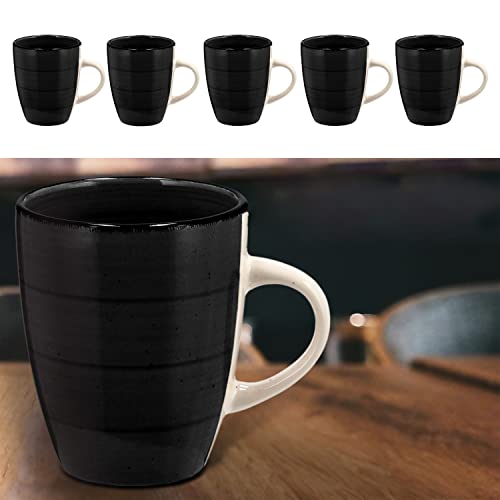 Kaffeebecher 6er Set | Steingut schwarz 360ml 9x11cm | Tasse Becher Henkeltasse Kaffeetasse Teetasse (1 x 6er Set Becher schwarz) von Cepewa