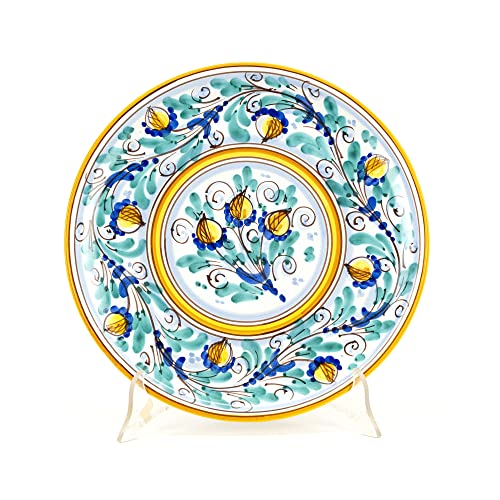 Dekorativer dekorativer Wandteller Ø 30 cm gelb aus sizilianischer Keramik von Caltagirone, verziert und handgefertigt. von Ceramiche Azzaro & Romano Caltagirone